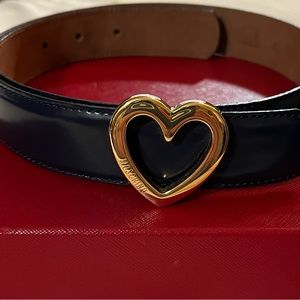 Moschino Blue Leather Belt with Heart Buckle